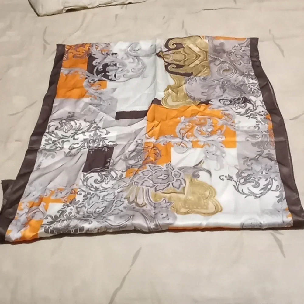 Shanghai Silk Bohemian Chocolate Cream Gold Orange Classic Quiet Luxury Scarf